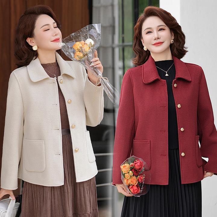 2025秋季新款女装双面呢外套时尚中老年妈妈春秋长袖短款呢子大衣