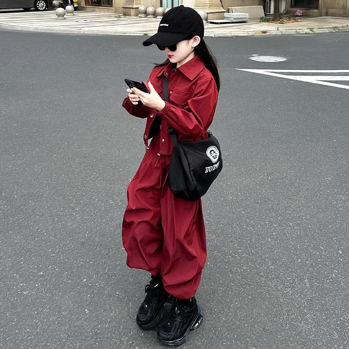 女童套装2024新款秋装儿童洋气时髦工装裤两件套韩系童装春秋款