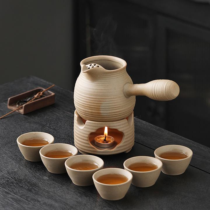 粗陶侧把壶酒精蜡烛温茶炉围炉煮茶家用室内罐罐茶煮茶器烤奶茶罐