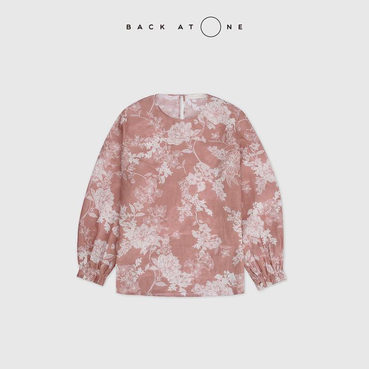 BackAtOne “轻雅花语”艺术感圆领苎麻粉色印花上衣 BFS-1BB238M-K