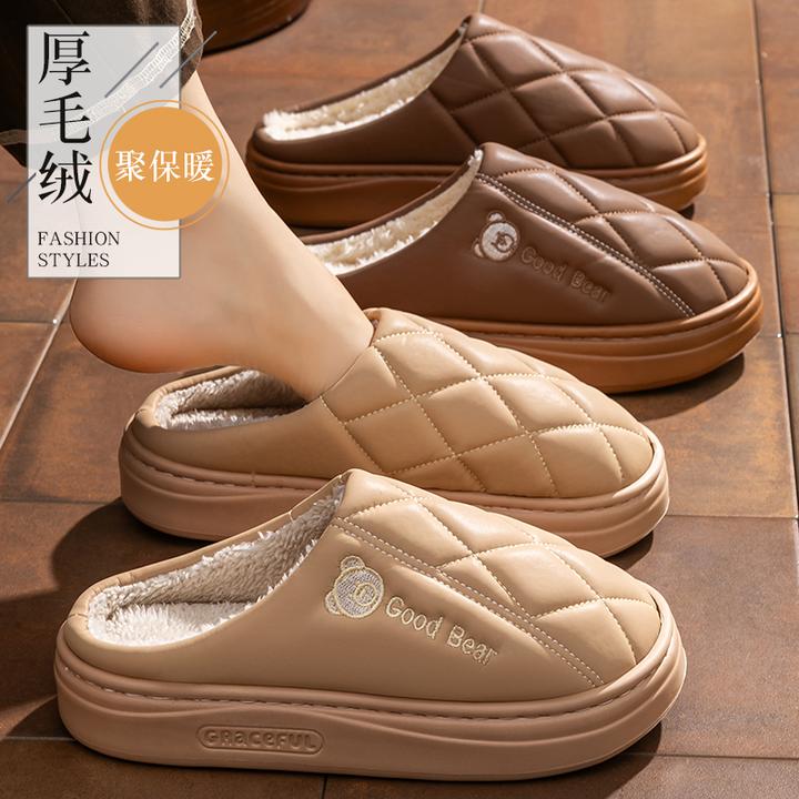 防水棉拖鞋女款秋冬季2025新款室内家居家用厚底防滑加绒保暖拖鞋
