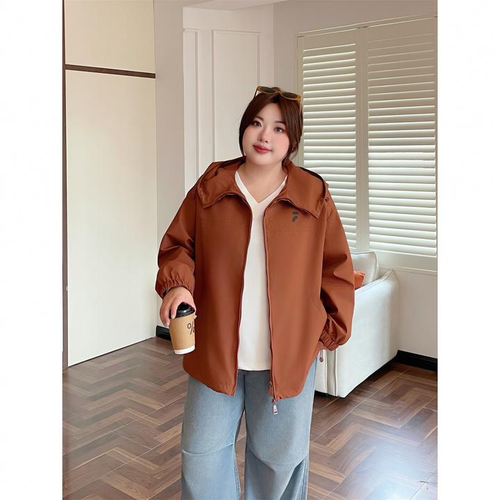 大码女装秋季简约洋气百搭花契200斤胖mm韩系软壳冲锋衣12559-C