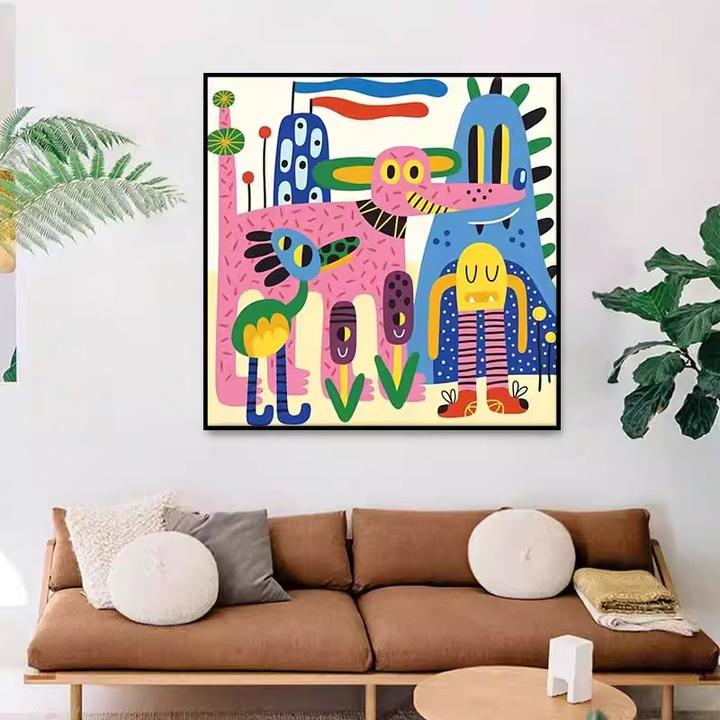 多巴胺卡通抽象艺术动物客厅玄关儿童房装饰画现代简约卧室挂画
