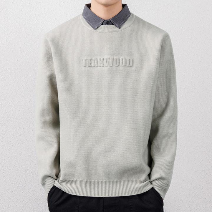 MERCUTON姆尔丘顿假两件男士针织衫秋冬装新款潮牌百搭翻领毛衣