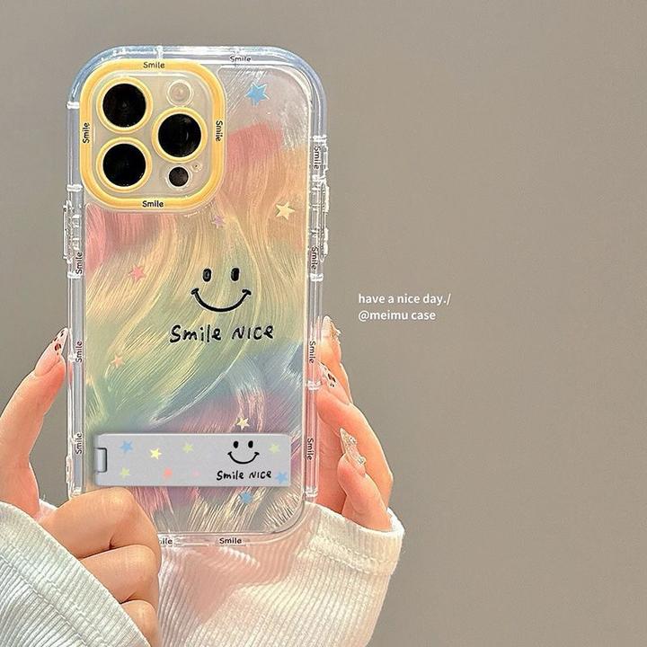 彩色笑脸支架适用苹果15/16promax手机壳vivo华为oppo小米14防摔