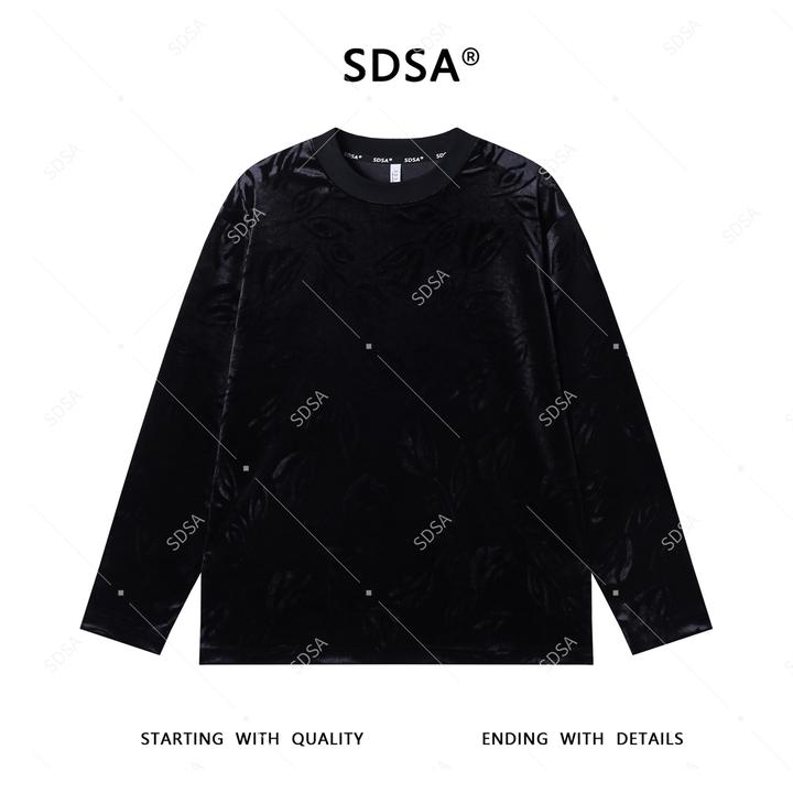 SDSA男士2025新款轻奢痞帅男装韩纯色植绒花朵长袖T恤网红款时尚