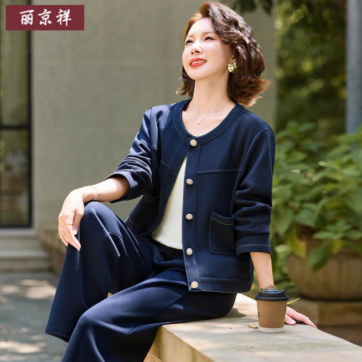 贵夫人女装外套中年妈妈秋装牛仔套装高端中老年女士春秋上衣