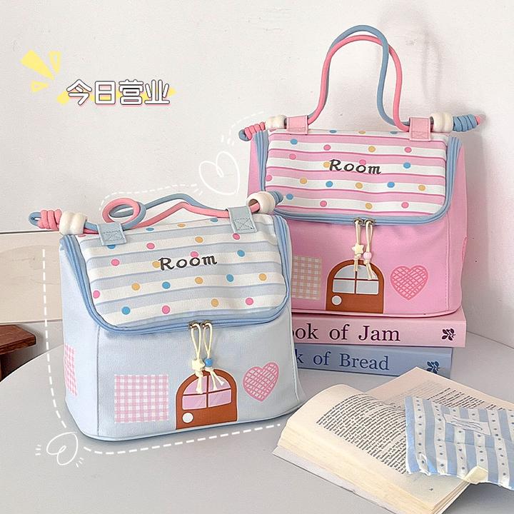 波点新款小房子化妆包多巴胺配色大容量分区收纳旅行便携少女礼物