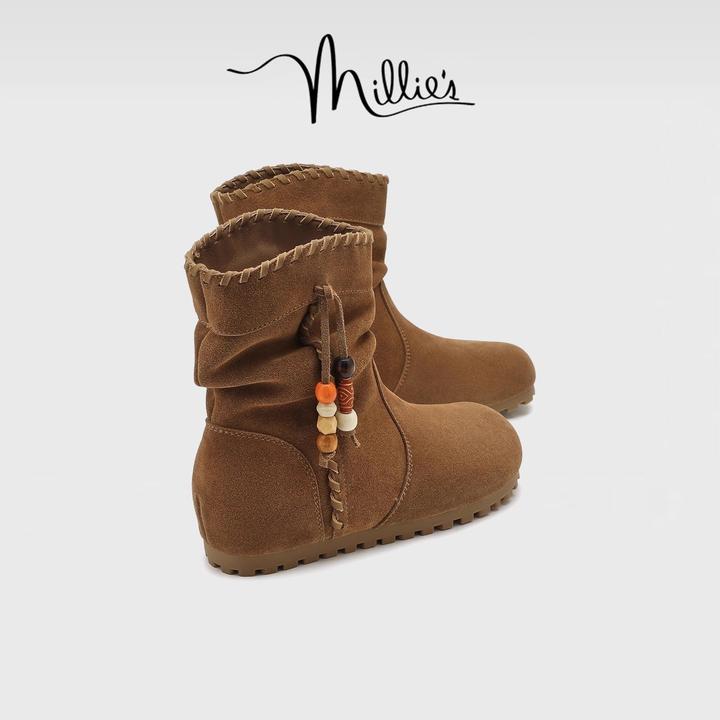 millies妙丽显瘦堆堆靴女靴子2025年秋季新款复古百搭短靴骑士靴