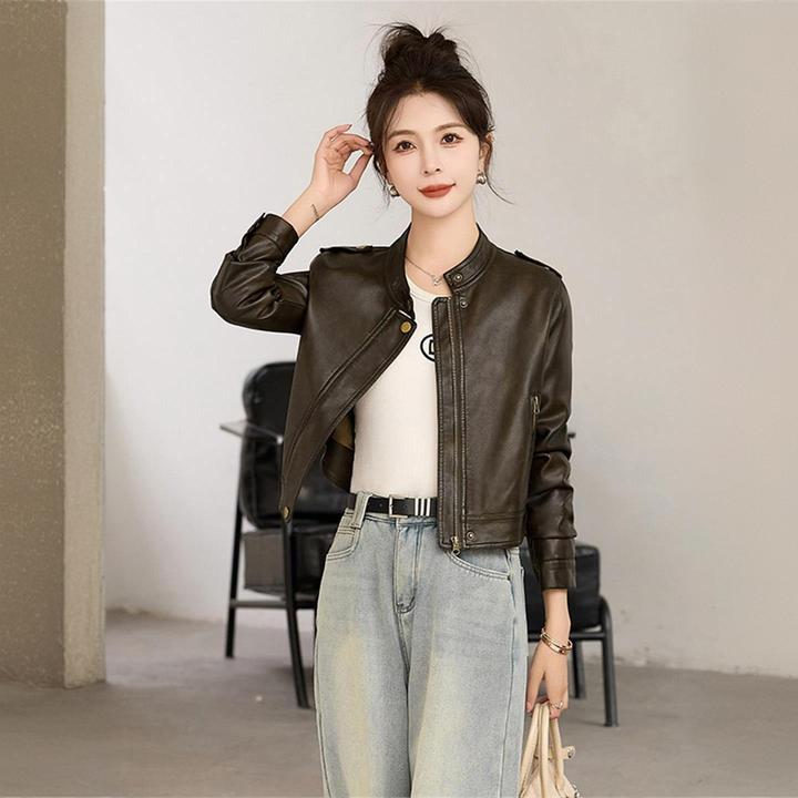 春秋新款皮衣机车爆款皮夹克短款立领女装皮衣外套休闲