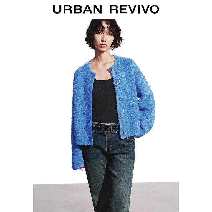 UR2025冬季新款女装休闲多巴胺纽扣肌理针织开衫UYV950081