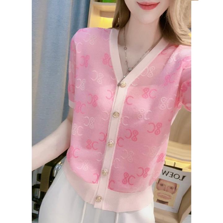 法式小香风设计感撞色短袖针织衫女2026年夏季新款减龄遮肉上衣潮