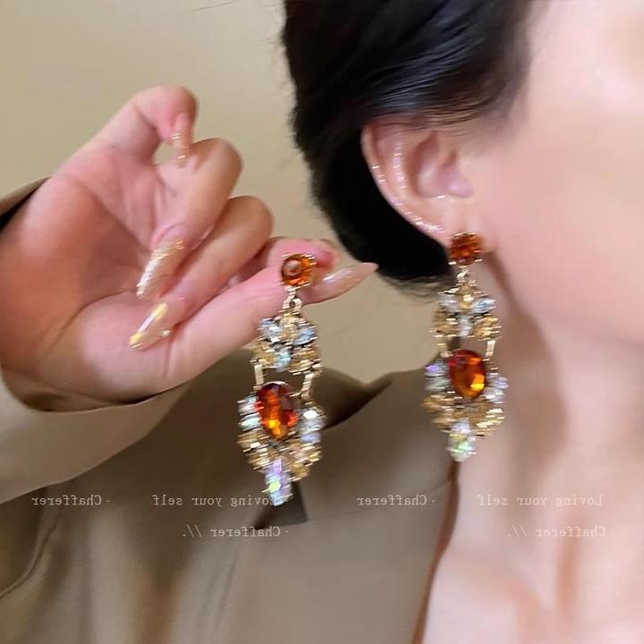 铜合金锆石耳饰 轻奢小众重工耳环女高级感夸张气质千金大小姐耳