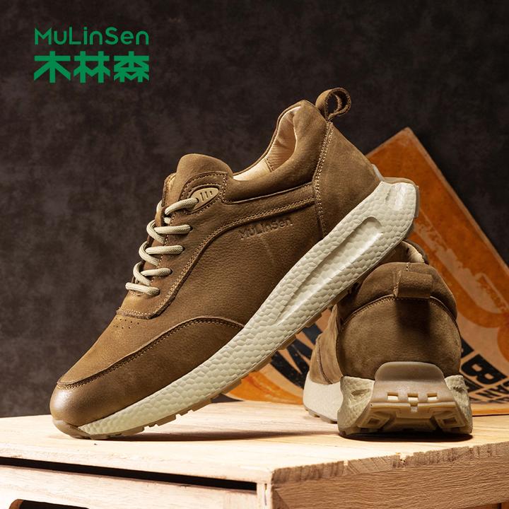 木林森男鞋2025年秋季新款牛皮复古休闲皮鞋系带男士百搭低帮鞋子