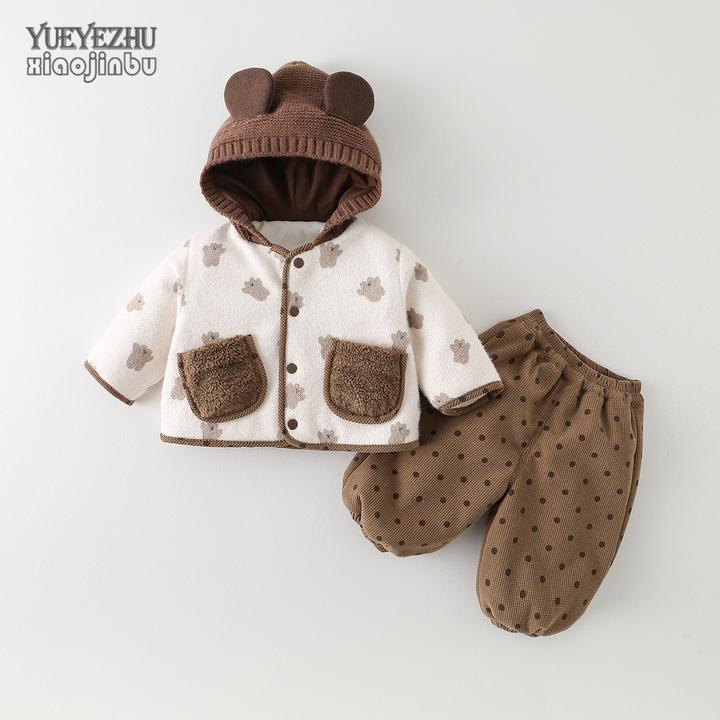 儿童雪尼尔套装秋冬宝宝加绒衣服婴幼儿分体两件套初冬韩版小童装