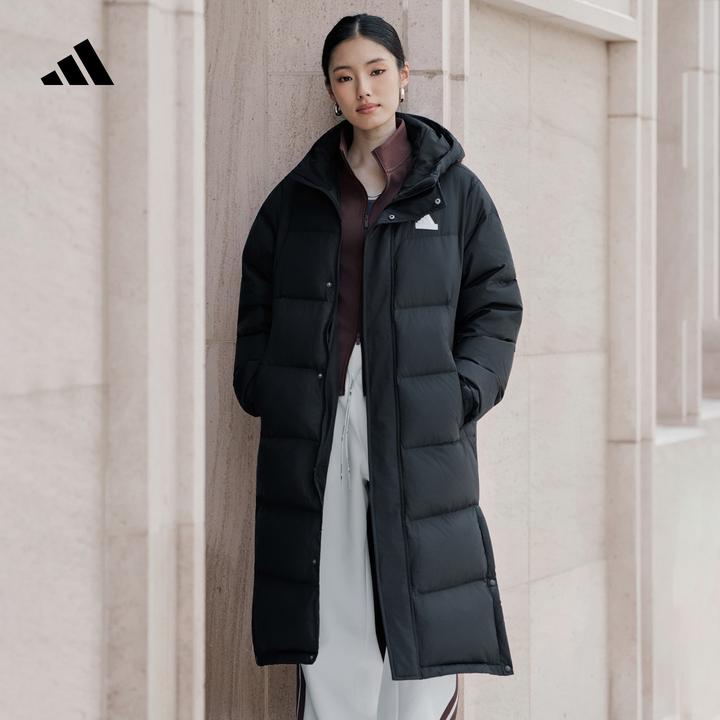 双旦礼遇阿迪达斯拒水暖「芯」科技长款保暖鸭绒连帽羽绒服KF6741