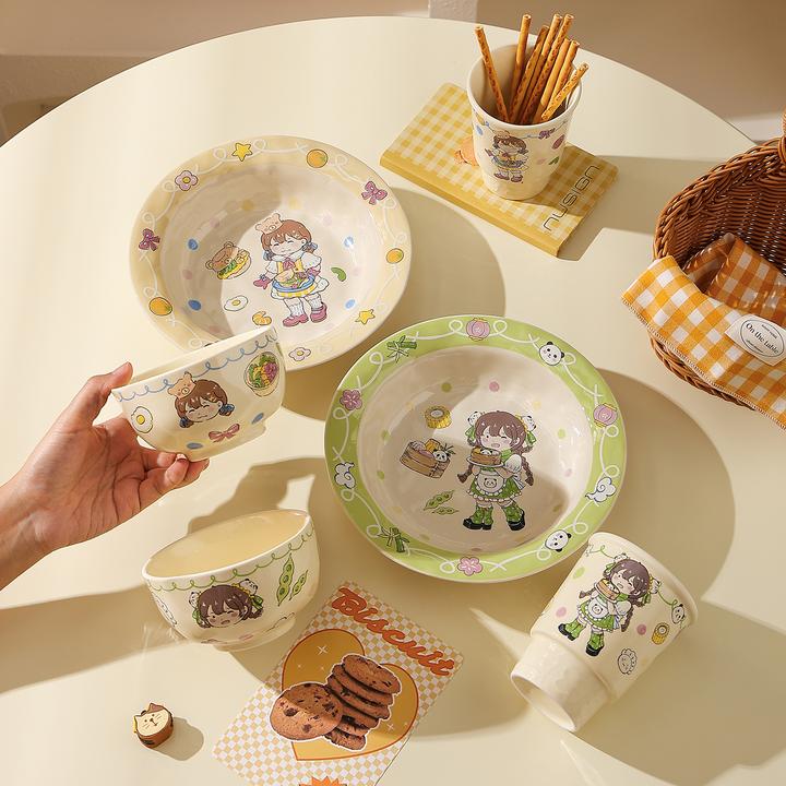 可爱陶瓷餐具特别好看的菜盘子家用高颜值饭碗汤碗甜品碗手握杯子