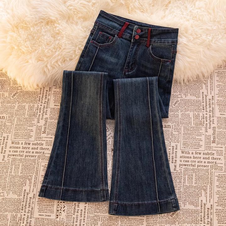 设计感微喇牛仔裤女2026年秋季新款高腰显瘦修身弹力小个子喇叭裤