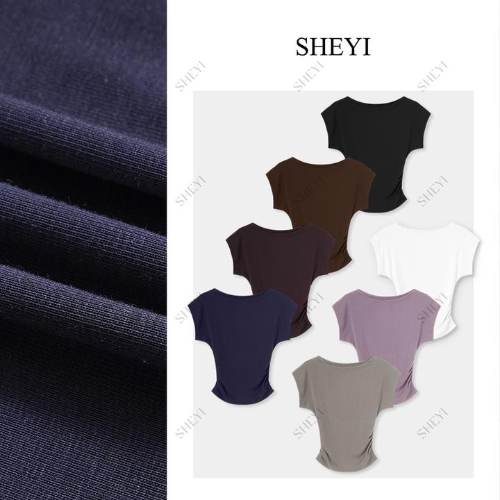 【一衣三穿】法式气质一字肩天丝短袖女夏2025新款抽褶正肩荡领上衣