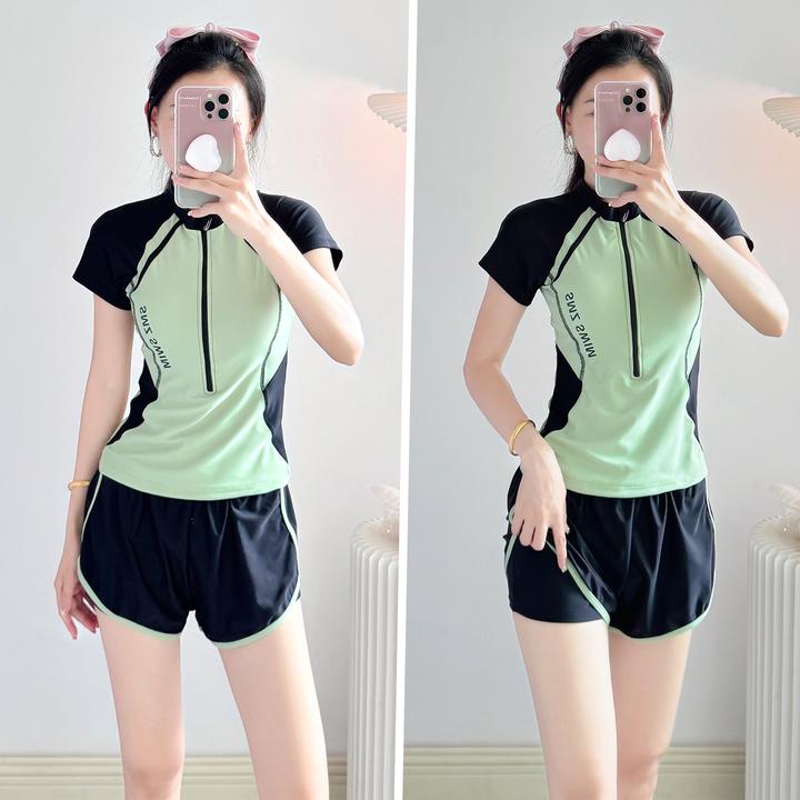 2025新款游泳馆专用训练泳衣女分体平角裤保守显瘦遮肚大码游泳装