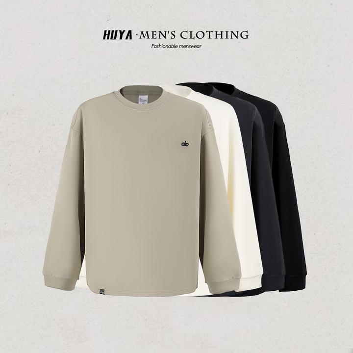 虎牙兄弟秋冬男生卫衣炽芯双面暖绒字母刺绣保暖圆领打底男 Z6306