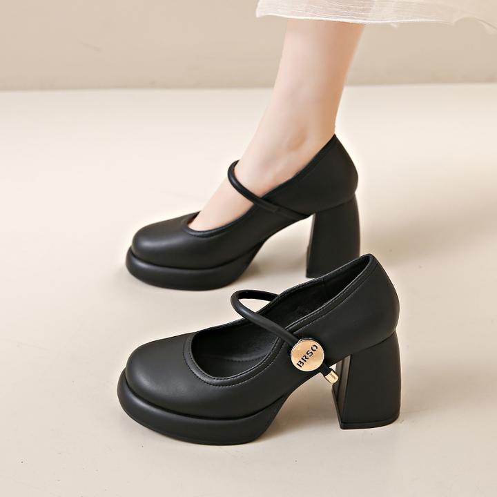 高跟鞋女粗跟2024年秋季新款气质单鞋浅口百搭一字带法式玛丽珍鞋