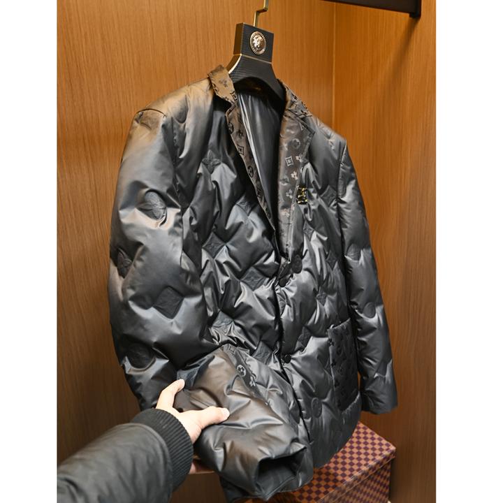 施摩瓦戈潮牌西装领羽绒服男士冬季保暖修身轻奢羽绒西服外套上衣