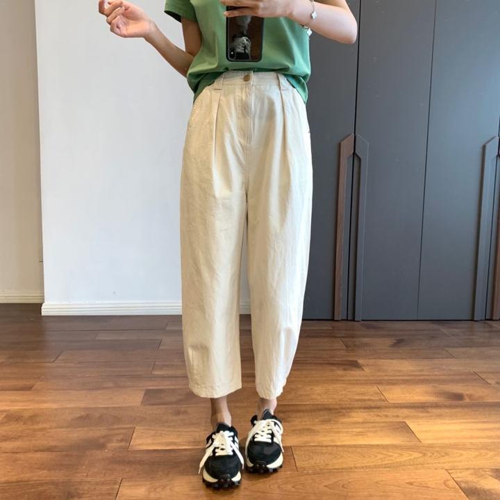 日系新款高腰九分休闲裤子女2025夏季薄款宽松显瘦百搭哈伦萝卜裤