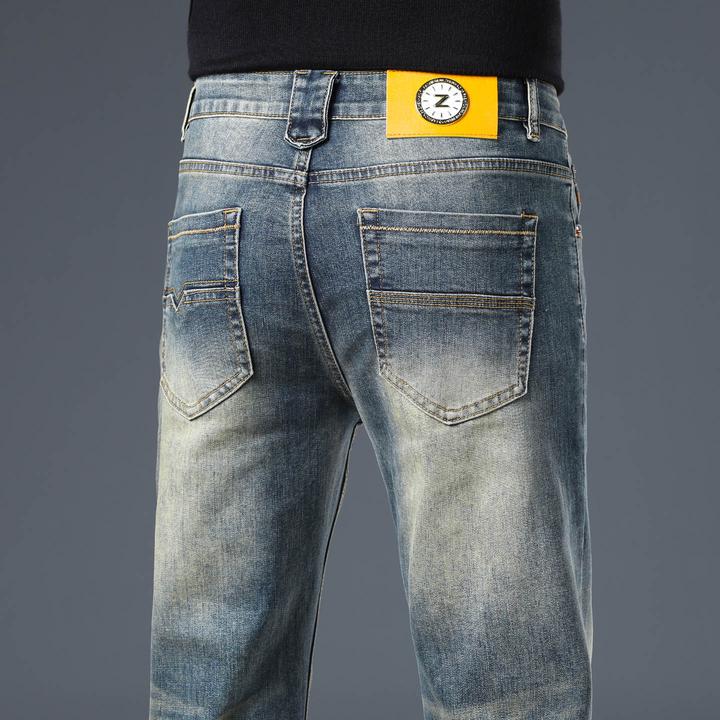 高端潮牌复古洗水牛仔裤男修身直筒春秋季柔软耐磨休闲牛仔长裤