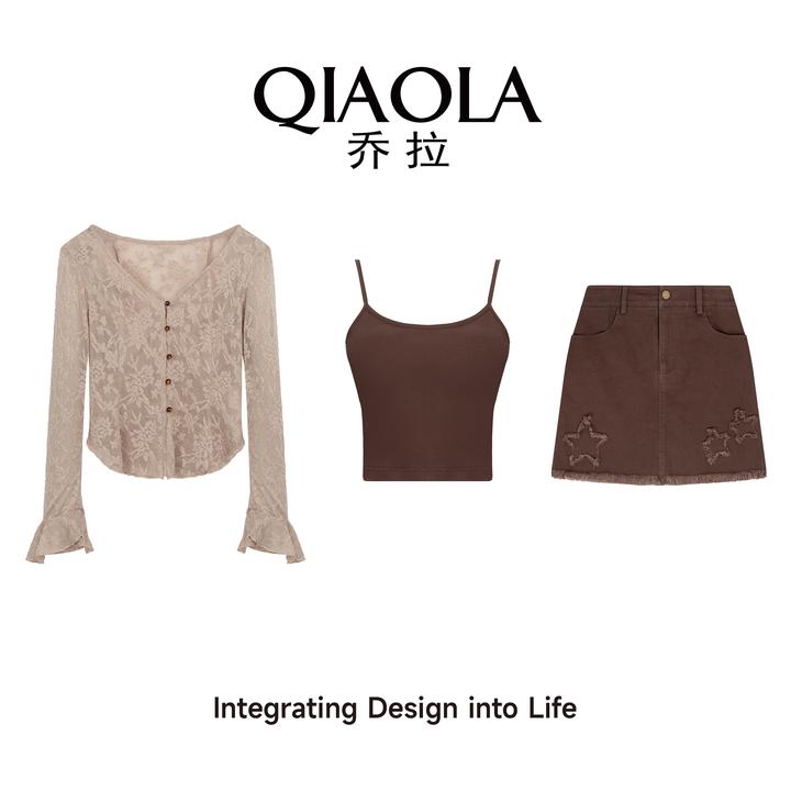 QIAOLA/乔拉【蓓蕾织梦】秋梦蕾丝针织五角星刺绣遮肉显瘦套装