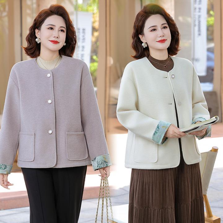 妈妈秋装毛呢外套时尚2025新款中老年女装春秋洋气新中式大衣短款