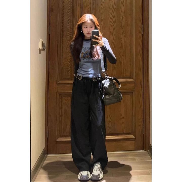 2025春秋新款美式甜辣插肩长袖上衣女内搭打底衫设计感T恤短款