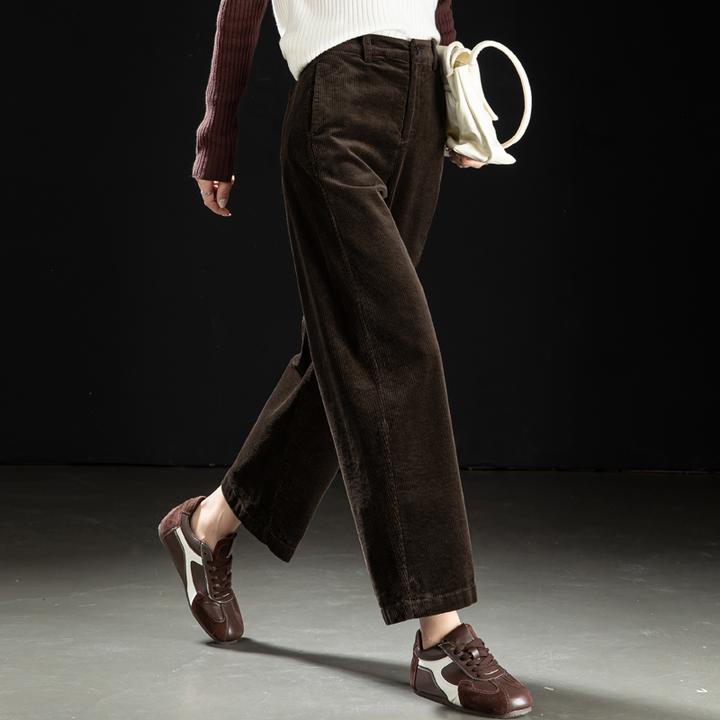 咖色灯芯绒裤子女款爆款2025新款棉弹九分条绒裤女弯刀窄版阔腿裤