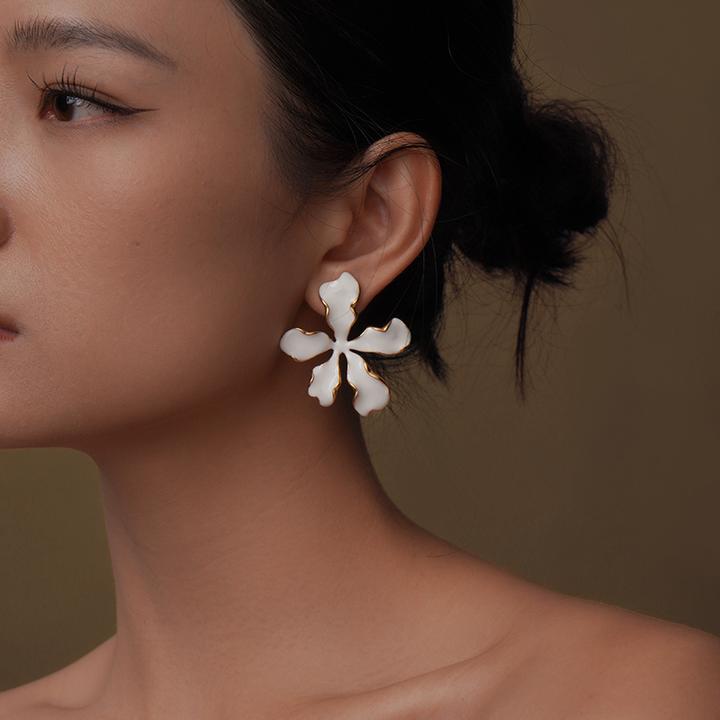 VINCENT&KARINA 铜合金耳饰 【鸢尾花】手工新中式花朵大无耳洞耳夹