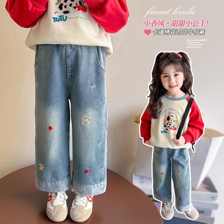 女童阔腿裤春秋2025新款洋气儿童牛仔裤宽松直筒大童春装休闲长裤