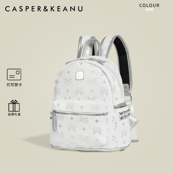 CASPER&KEANU高级感印花百搭双肩包女2025新款通勤旅行大容量背包