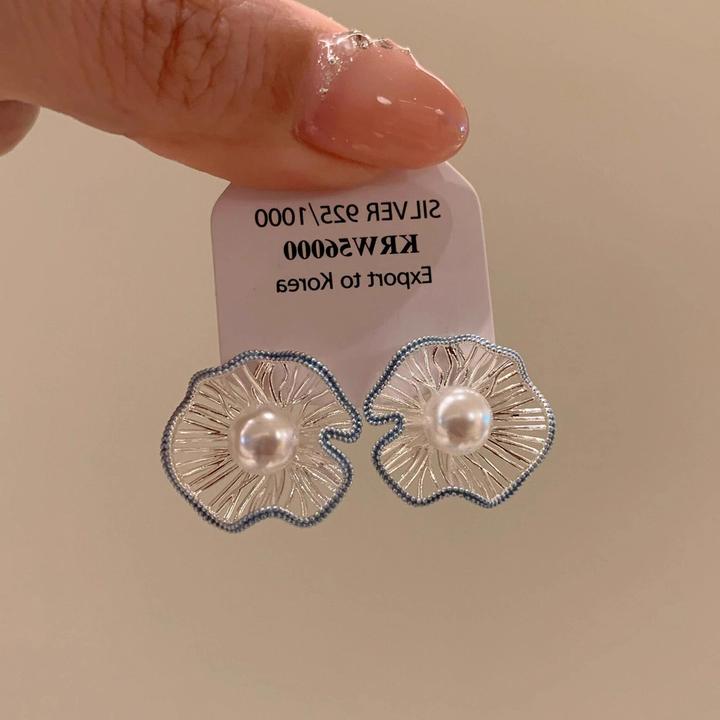 铜合金耳饰 夏小众设计卷叶边仿珠珠耳环2025新款高级感气质耳钉