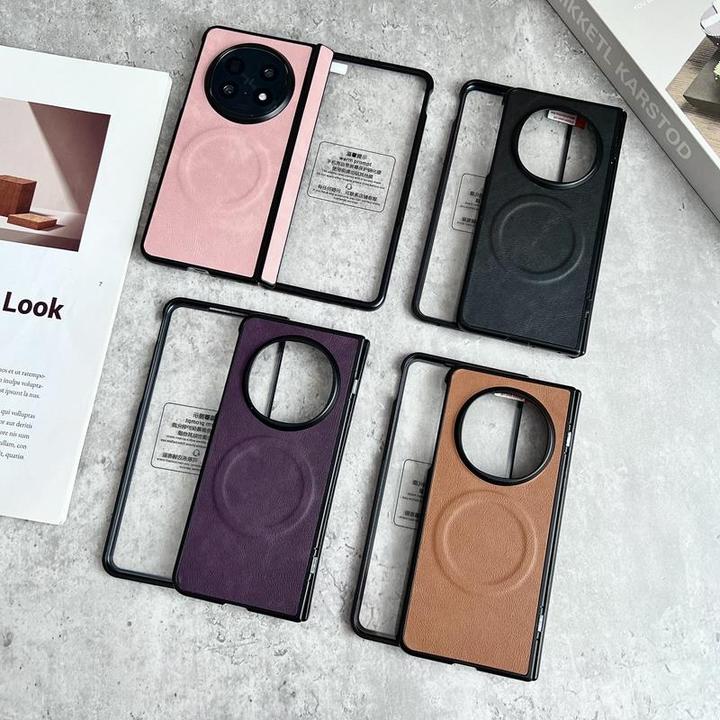 简约适用OPPO Find N5个性壳膜一体皮纹磁吸弹簧铰链中轴男女款