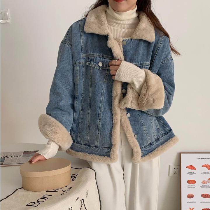 【多多专属】蓝色加绒牛仔外套2025秋冬款休闲棉衣加厚派克服上衣