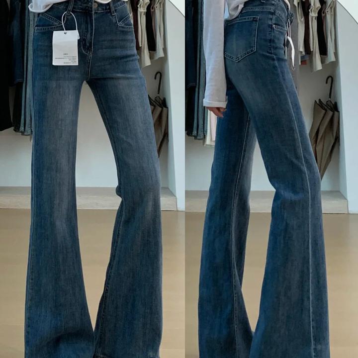 高腰弹力显瘦小个子修身喇叭裤女2025秋冬新款大码加绒微喇牛仔裤