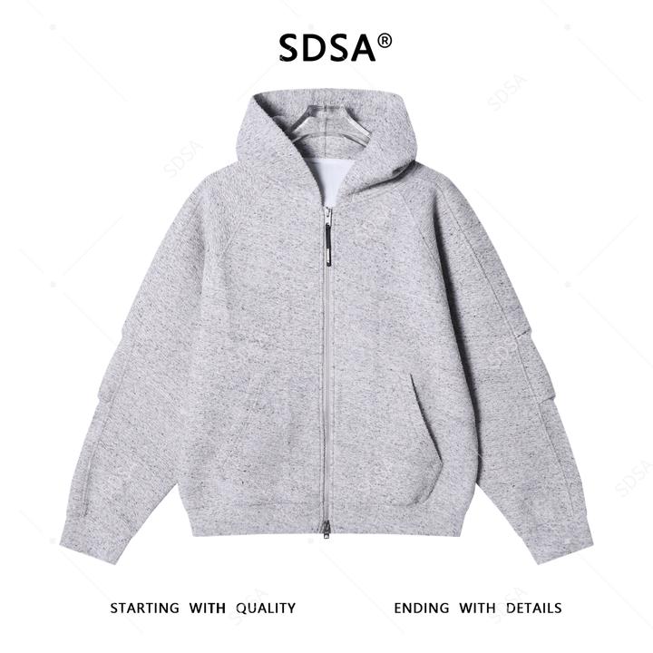 SDSA男士秋冬新款轻奢痞帅男装褶皱针织拉链连帽卫衣开衫外套百搭