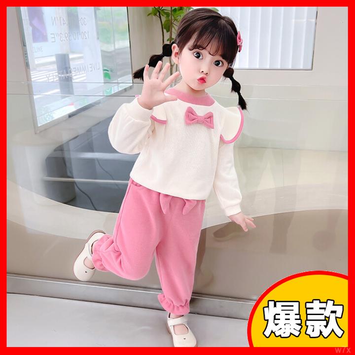 两件套新款1-9岁女童秋装套装女宝宝网红3休闲蝴蝶结洋气卫衣运动