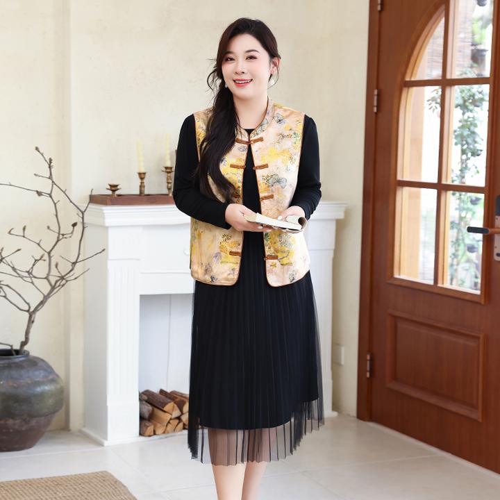 大码女装洋气秋季新款马夹国风新中式复古气质时尚百搭马甲