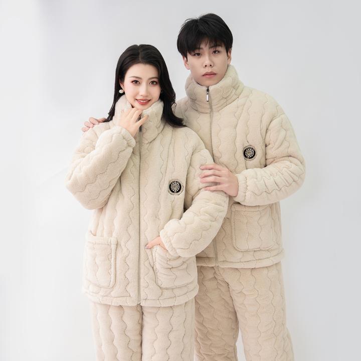 高档珊瑚绒情侣夹棉保暖睡衣冬季棉袄情侣睡衣冬季加厚加绒