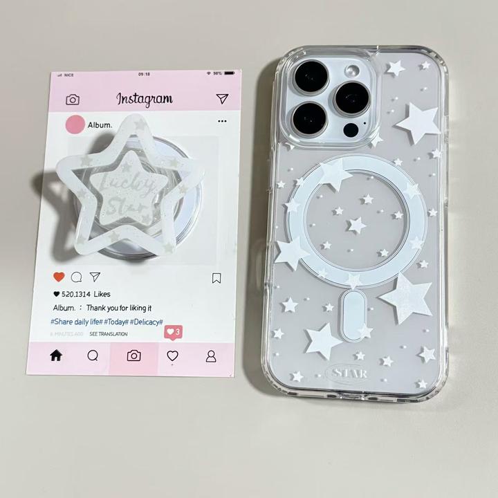 【亚克力磁吸】ins风满屏星星支架透明手机壳适用苹果17/16/15防摔