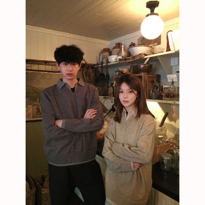 男士假两件秋冬款衬衣老钱风cleanfit毛衣男内搭男生衣服高级感