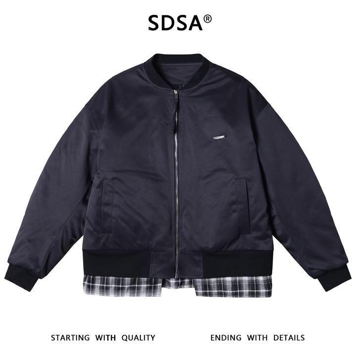 SDSA男士秋冬新款痞帅男装潮牌下摆拼接棒球领棉服百搭时尚外套