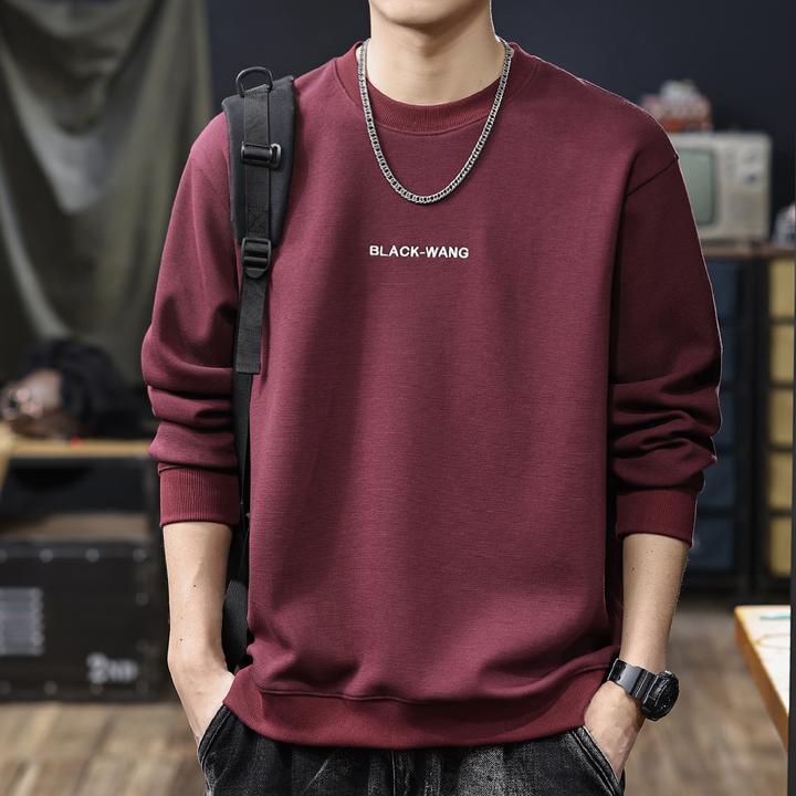 MR.MUDI/穆迪先生美式刺绣红色圆领卫衣男秋冬新款加绒保暖打底衫