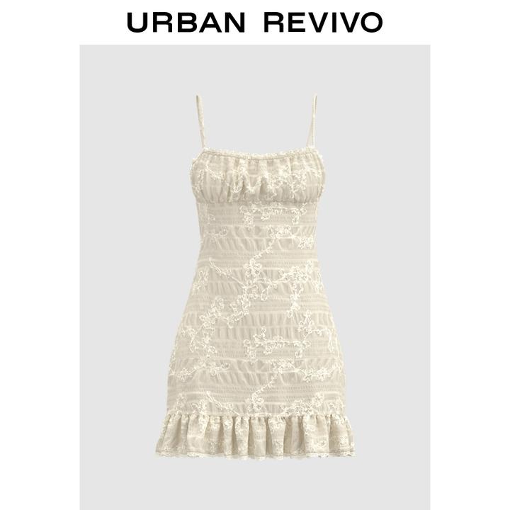 UR2025秋季新款女流光风气质肌理感刺绣吊带连衣裙UYL750089