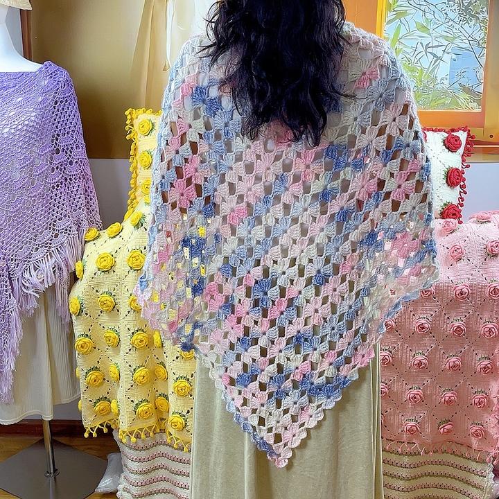 【造物即视】四叶草披肩围巾  彩虹云喷毛纱中粗毛线手工DIY编织